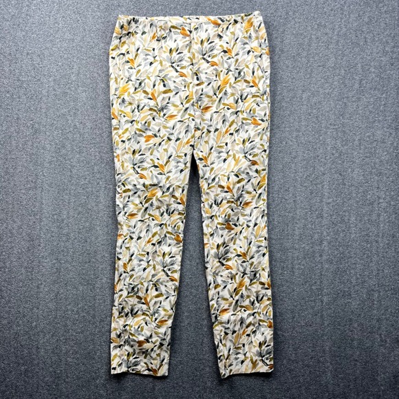 Zara Pants - Zara Basic Pants Womens 4 Yellow Leaf Print Slim Ankle Chino Trousers Cotton